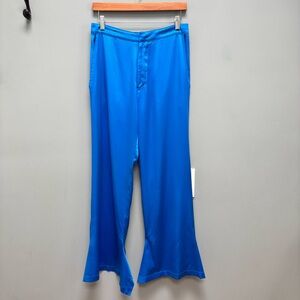 AIELLO by Frankie’s Bikinis Blue Satin Flare High Rise Pants S